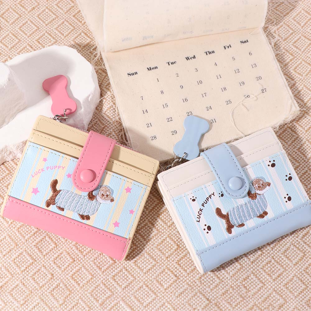 Zipper Dachshund Embroidery Coin Purse Pouch Small Item Bag Sweet Cartoon Pu Wallet Children