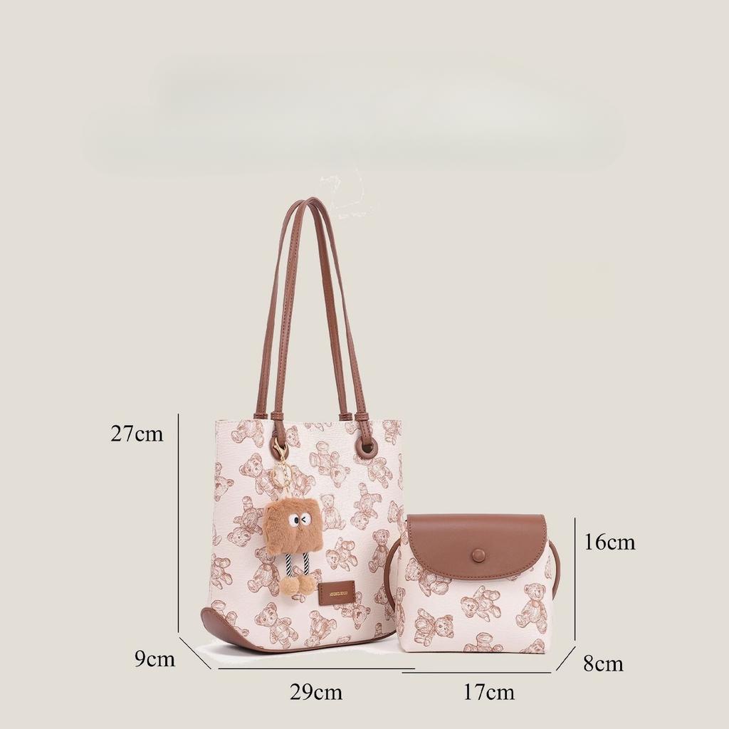 Tote Bag Stylish Cartoon Bear Print Shoulder Bag Everything Commuter Bucket Bag