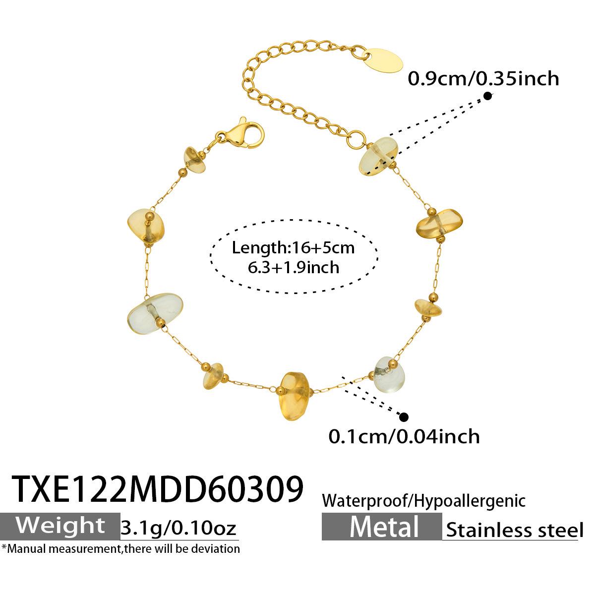 Elegant Natural Crushed Stone Necklace & Bracelet Set with 18K Gold-Plated Stainless Steel Chain