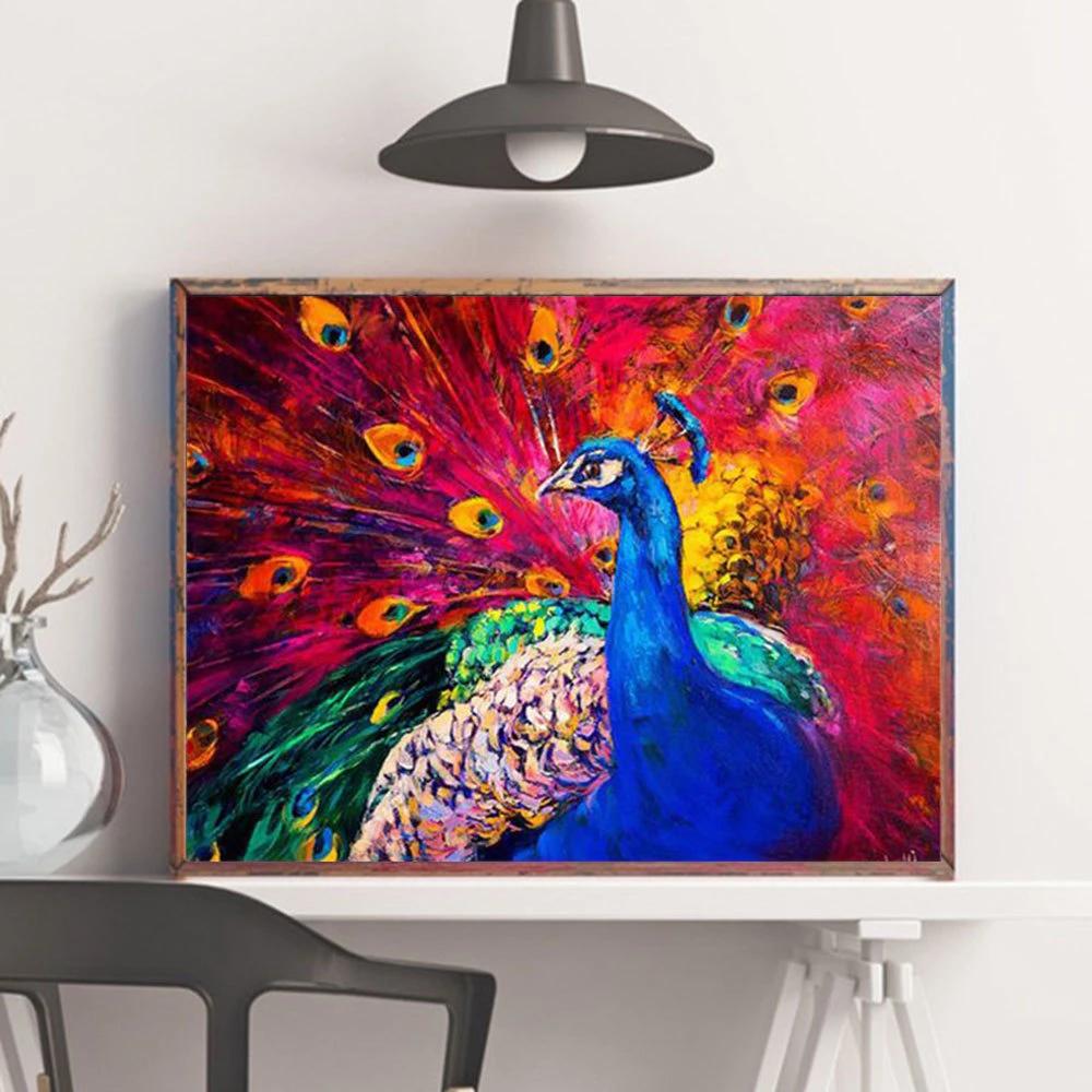 5D bricolaj broderie cu diamante cu punct de cruce, pictură cu diamante păun, pătrat complet nou sosire, cadou lucrat manual cu animale