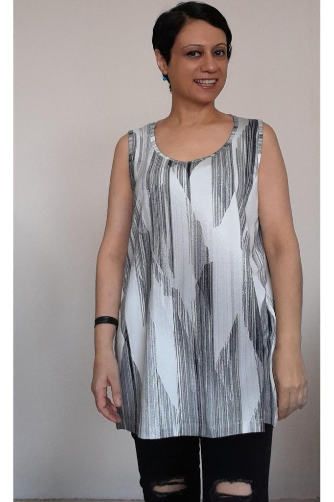 Damenstil Übergröße T-Shirt Weiß Schwarz Gemustert Dicke Träger Gekämmte Baumwolle Viskose T-Shirt