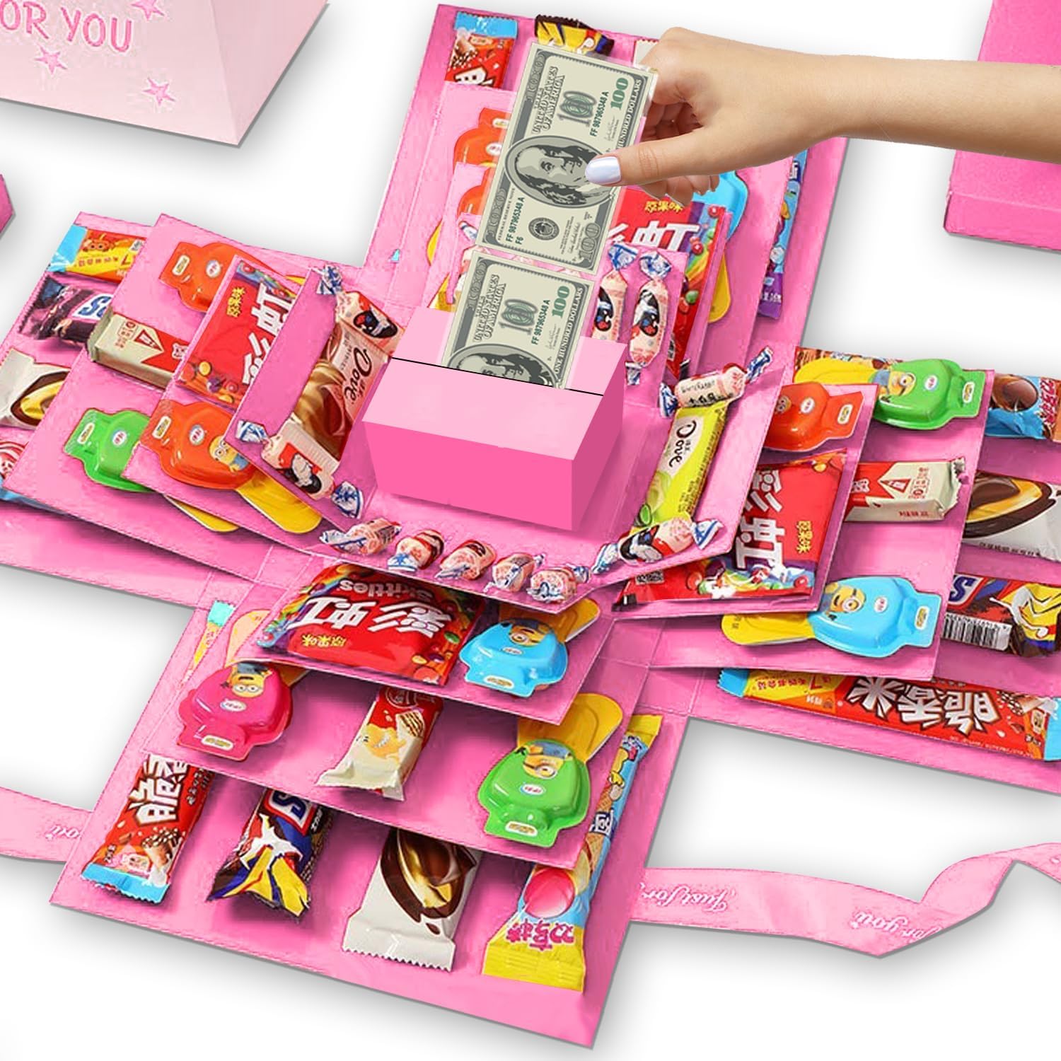 

5-Layer DIY Creative Explosion Gift Box, Create Various Gifts By Yourself Mysterious Self-made Gift for Birthday Christmas New Year 1PC розовый