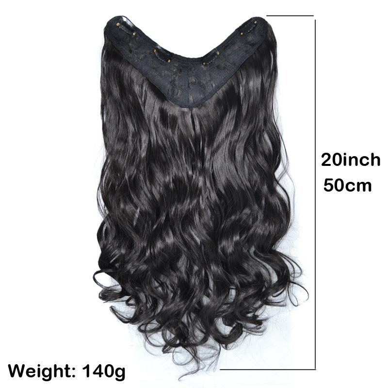 Clip In Hair Extension One Piece With 4 Clips V-Shap 50cm Long Wavy Curly Synthetic Hairpiece For Women Black Brown