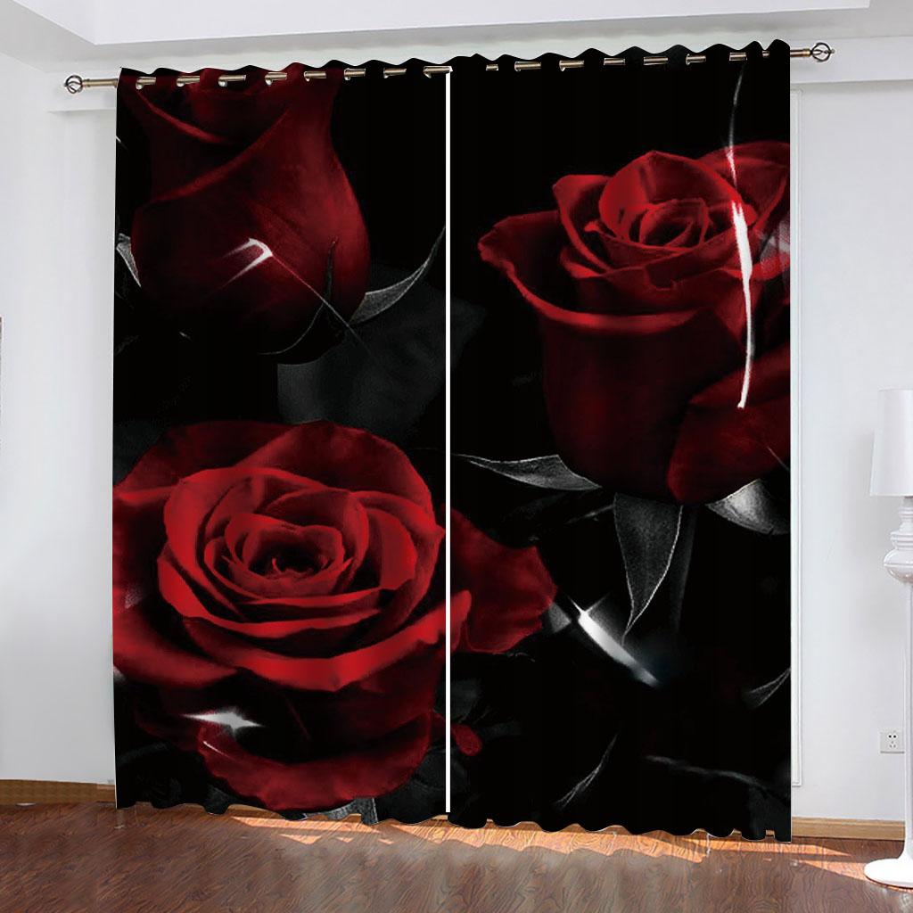 Curtains 2 Pcs Set 3D Plant Roses Curtains For Living Room Luxury, Bedroom Window Treatments Drapes Free Delivery Shipping