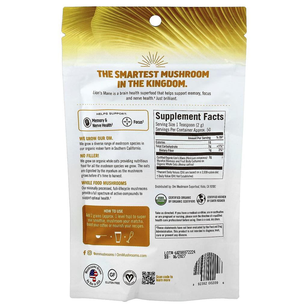 Deer Antler Mushroom, 100% Certified Organic Mushroom Powder, 100G(3.5Oz)