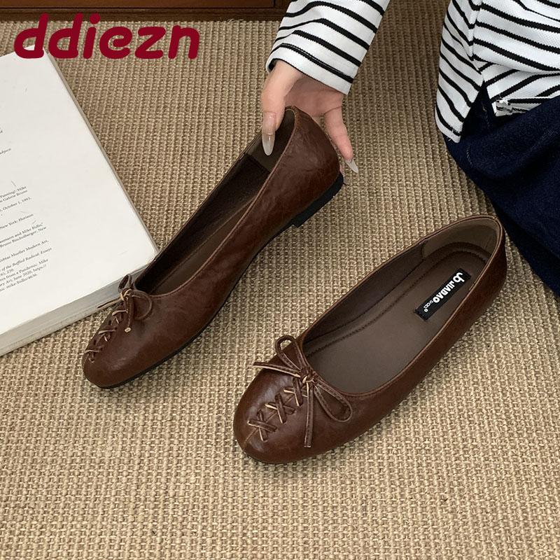 Fashion Fashion Round Toe Women Flats Slip On Shoes Casual Soft Footwear Lace Up Female Shallow Ladies Flats With Shoes