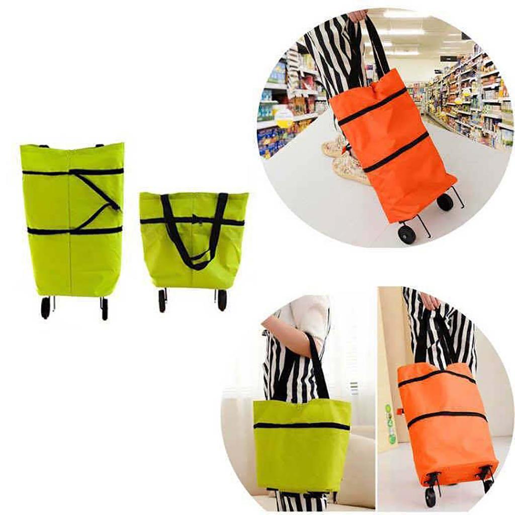 Foldable Shopping Bag Trolley Oxford Cart Wheel Handbag Eco-Friendly Reusabl