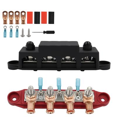 3/8" 5/16" 4 Stud Power Distribution Block Busbar with Cover 48VDC 300A Busbar Terminal For Cars RVs Ships Yachts