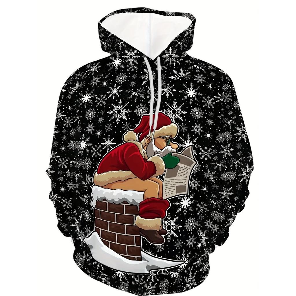 2025 Cartoon Christmas Elk Print Sweatshirts For Men New Year Party Clothes Fashion Trend X'mas Hooded Shirt Autumn Pullover