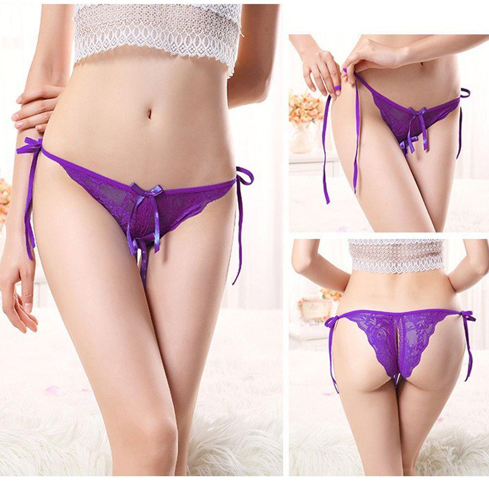 Low Waist Side Tie Exotic T-pants Open Crotch Underwear Sexy Women G-string Thongs Briefs Panties