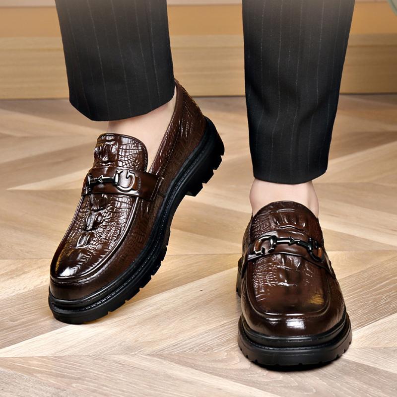 Luxury Brand Loafers Business Formal Crocodile Patterned Leather Shoes Men's British Buckle Soft Sole Comfortable Wedding Shoes