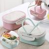 Double-layer Portable Student Office Lunch Box Food Preservation Container Storage Box Lunch Boxs Supplies Household Solid Color