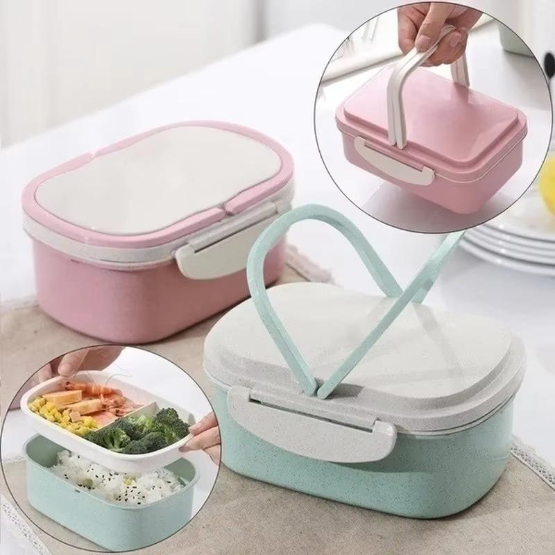 Double-layer Portable Student Office Lunch Box Food Preservation Container Storage Box Lunch Boxs Supplies Household Solid Color