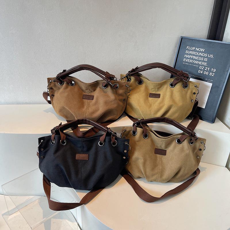 Womens Retro Tote Japanese Canvas Largecapacity Handbag For Lazy Commute Workwear Crossbody Shoulder Bag