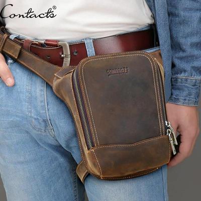 CONTACT'S Borsa da cintura vintage in vera pelle di alta qualità, marsupio da esterno per uomo, borsa da moto, marsupio da viaggio maschile