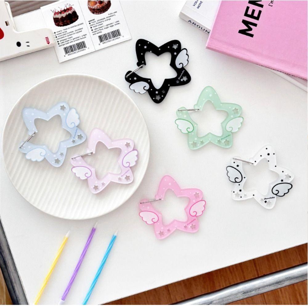 Acrylic Wings Stars Carabiner Portable Keyring Hook Card Holder Kawaii Backpack Pendant  Outdoor
