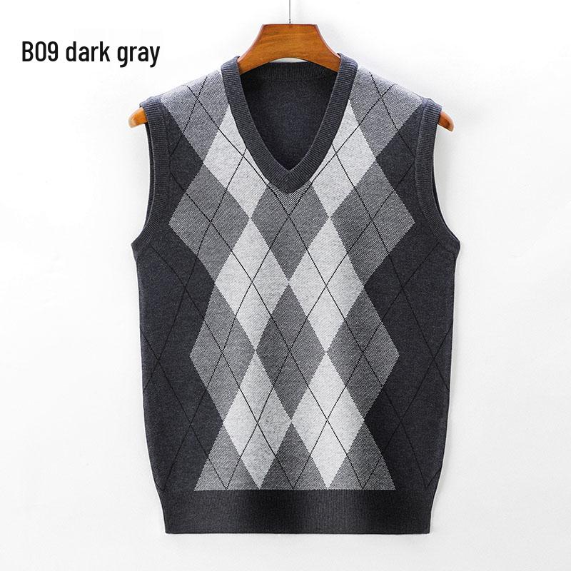 Gilet in Maglia da Uomo con Scollo a V - Spesso, Senza Maniche, Ideale per Mezza Età e Anziani, Perfetto per Autunno e Inverno