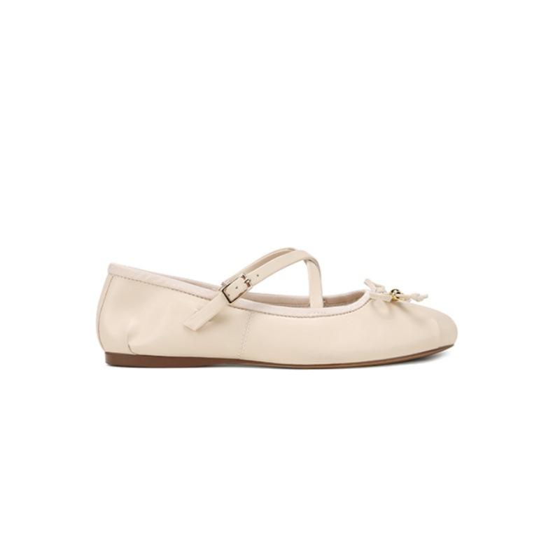 

Ballet style bow cross buckle belt flat Mary Jane shoes girl 2025 new fairy style with skirt small leather shoes 35 слоновая кость