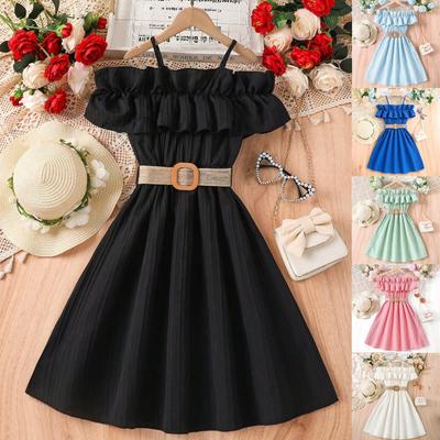Girls' Summer One-line Shoulder Strap Skirt Western Big Children's Dress