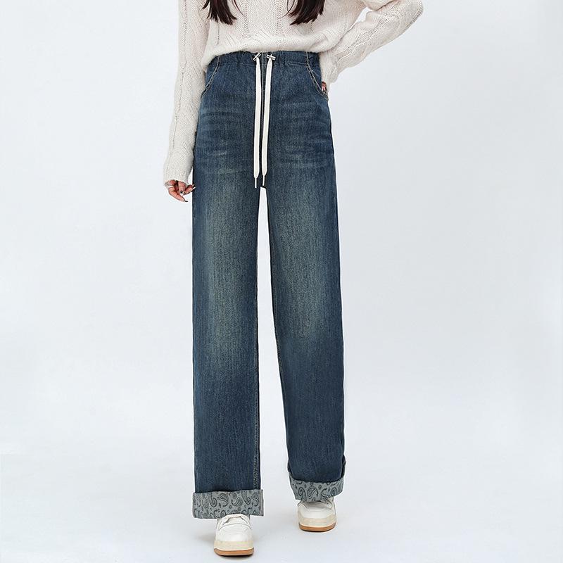 2025 Maternity Jeans: Soft Stretch Denim, Drawstring, Loose Straight-Leg Fit Large