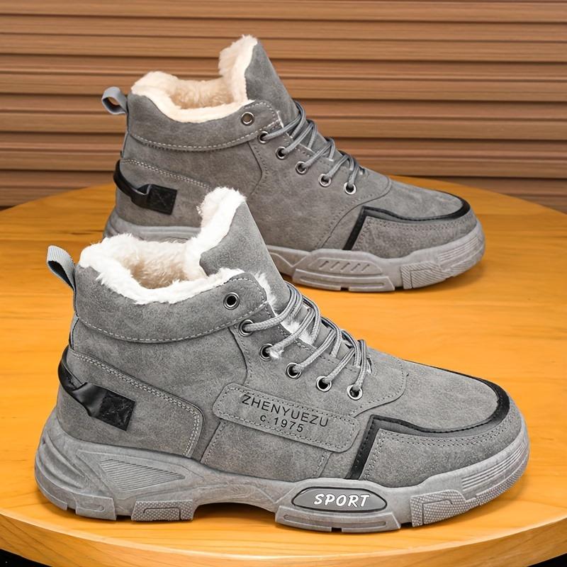 Large Size Winter Men's Plush Warm High Top Cotton Shoes, Korean Version Casual Snow Boots, Anti Slip and Wear-resistant Shoes