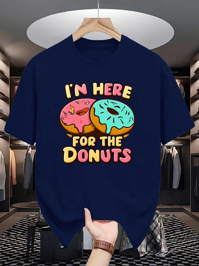 I M Here For The Donuts Print Unisexs Crew Neck T Shirt Colorful Doughnut Cartoon Graphic Short Sleeve Casual Cotton Summer Tees