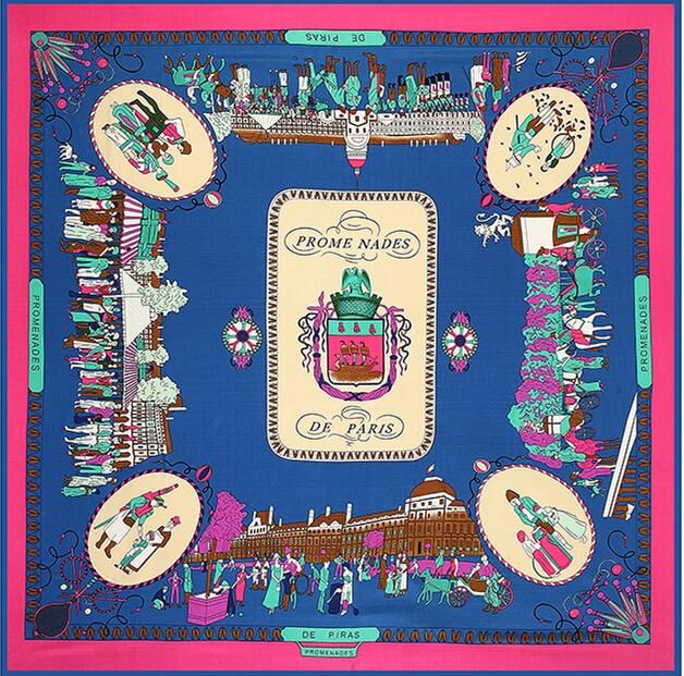 Sosire Nouă Brand Șal 100% Mătase Diagonală Eșarfă Lucrând în Paris Eșarfe Pătrate 130cm Bandană Imprimată Bandană Femeie Bandană pentru Cap Hijab