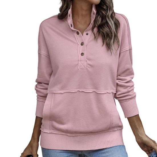 Autunno Primavera Donna Felpa Collo Alto Semiaperto Tinta Unita Pullover Largo con Tasca Grande Polsini Elastici OL Pendolarismo Quotidiano Top