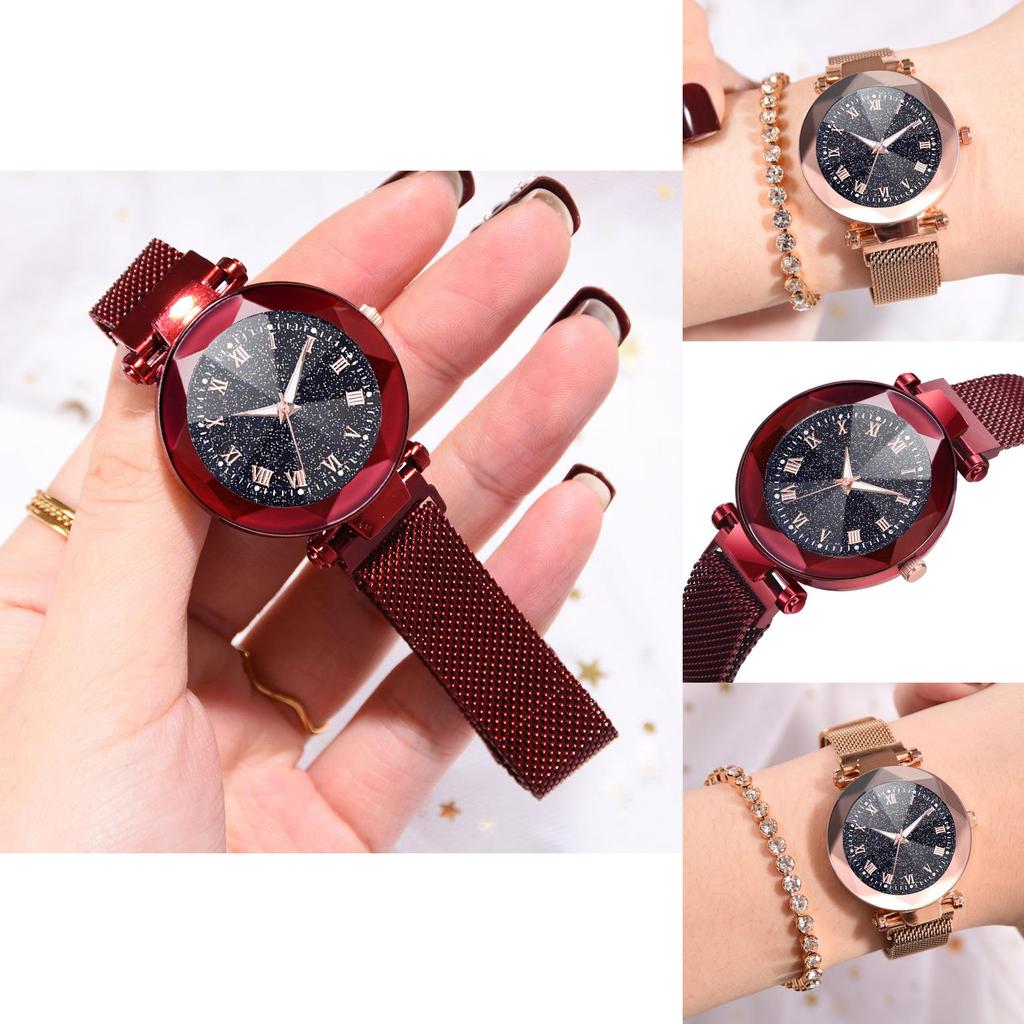 Stilvolle Damen Sternenhimmel Leuchtende Quarzuhr mit klassischem römischen Ziffern-Design