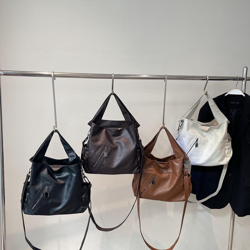 Damska skórzana torba tote w jednolitym kolorze, modna torba crossbody na jedno ramię, torebka codzienna o dużej pojemności, prosta codzienna torba na jedno ramię