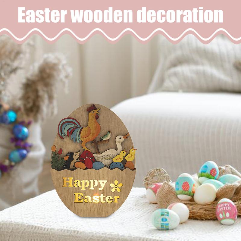 Ostern Holz Tischdekorationen 3D Holzschnitzereien Leuchten Osterdekorationen Niedliche Exquisite Tischdekorationen Festlich Zuhause