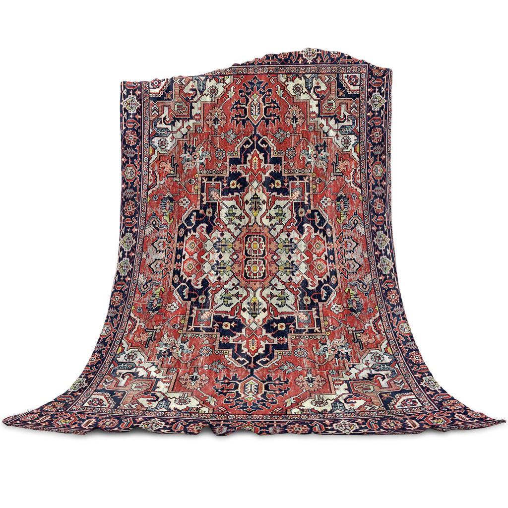 Winter Warm Soft Plush Throw Blanket - Vintage Indian Bohemia Flower Design for Sofa Bed, Nice Holiday Gifts