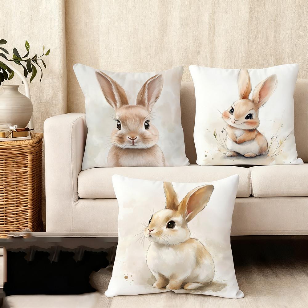 Cute Easter Bunny Cushion Cover Pillowcase Ultra Soft Skin Friendly Fabric Cloud Like Comfort & Concealed Zipper