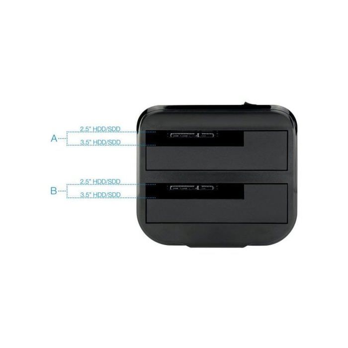 Tooq TQDS-802B Dobbelbrønns dokkingstasjon HDD Svart