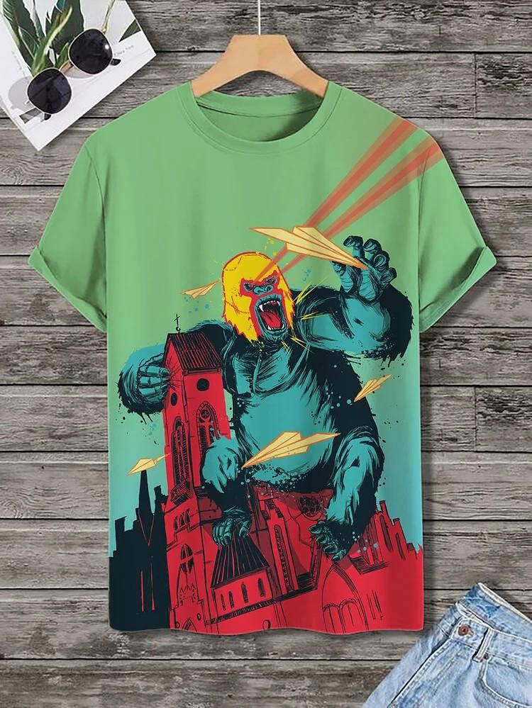 Herren Japanische Ukiyo-E Bedruckte T-Shirts Kurzarm Tees Tops 3D-Druck O-Ausschnitt Shirt Sommer Lässig Herrenbekleidung