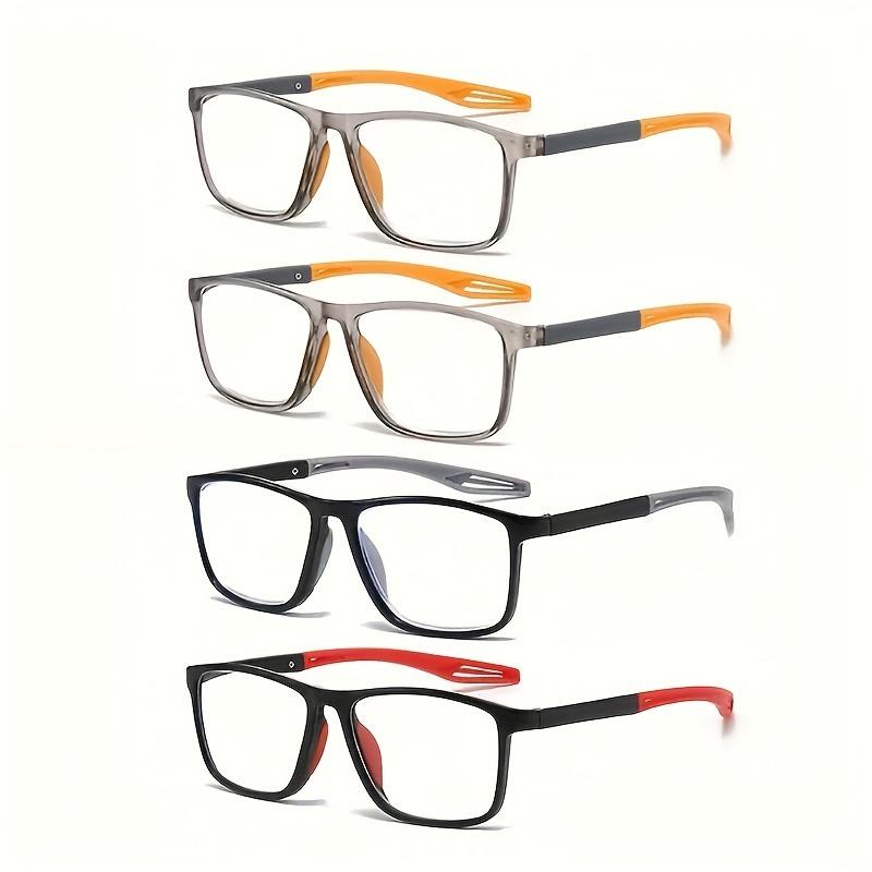 4pcs  Sports Style Reading Glasses for Men & Women - Retro Square Design Clear Lenses Anti-Blue Light Multiple Colors