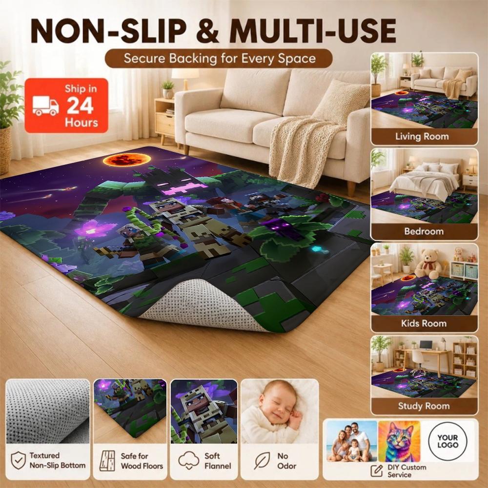 Minecraft Blood Moon Adventure Rectangular Rug Nonslip Thick Carpet For Living Room Bedroom Office Home Decor Memorial Gift