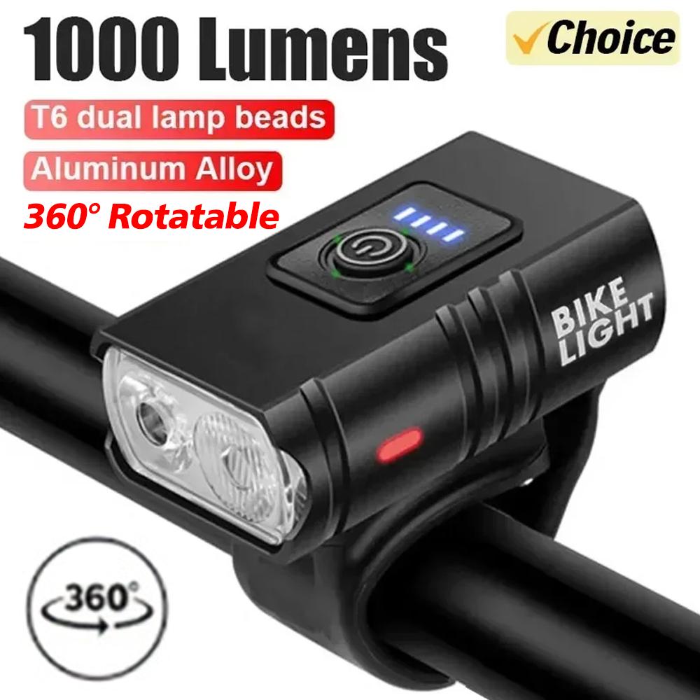 Bright Bicycle Light T6 LED Front USB Rechargeable MTB Mountain Bicycle Lamp 1000LM Bike Headlight Flashlight Cycling Scooter