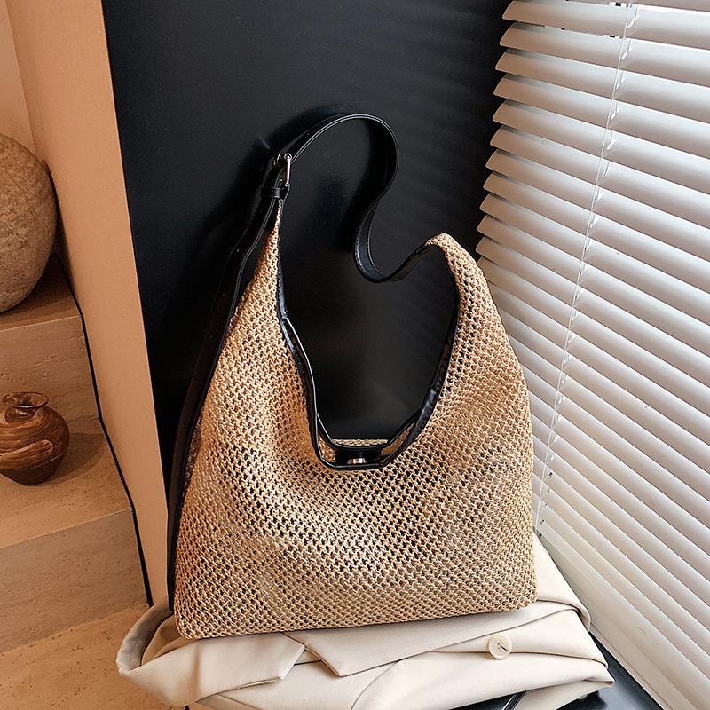 Large Capacity Straw Bag Women's 2025 New Summer Shoulder Tote Bag Seaside Beach Vacation Woven Bag