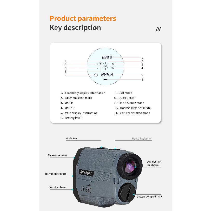 ARTBULL Laser Rangefinder Hunting Outdoor 1300yard 750yard 650m Golf Rangefinder with Flag-Lock Slope Adjusted Distance Meter