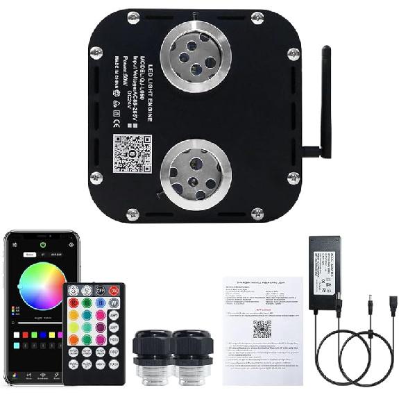 AKEPO 10W Twinkle Fiber Optic Light Engine Light Source, APP Control + Music Activated + 28-Key Remote Control for Car Stars Headliner and Home Star