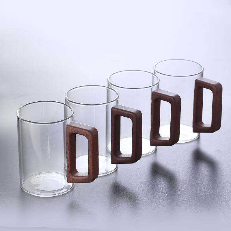 HANDUNYOU Transparent Glass Tea Cup with Wooden Handle