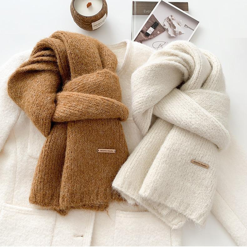 High end Solid Color Wool Blended Knitted Scarf for Women Autumn and Winter Japanese Versatile Soft and Waxy Warm Woolen Scarf for Men