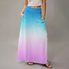 Damen Lässig Freizeit Faltbar Farbverlauf Druck Hohe Taille Mit Tasche Drapierter Entspannter Langer Maxi Rock
