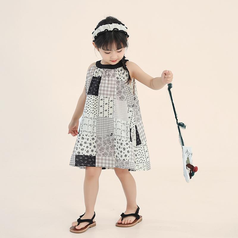Little Girls Plaid Halter Sleeveless Summer A Line Casual Kids Dress 90cm