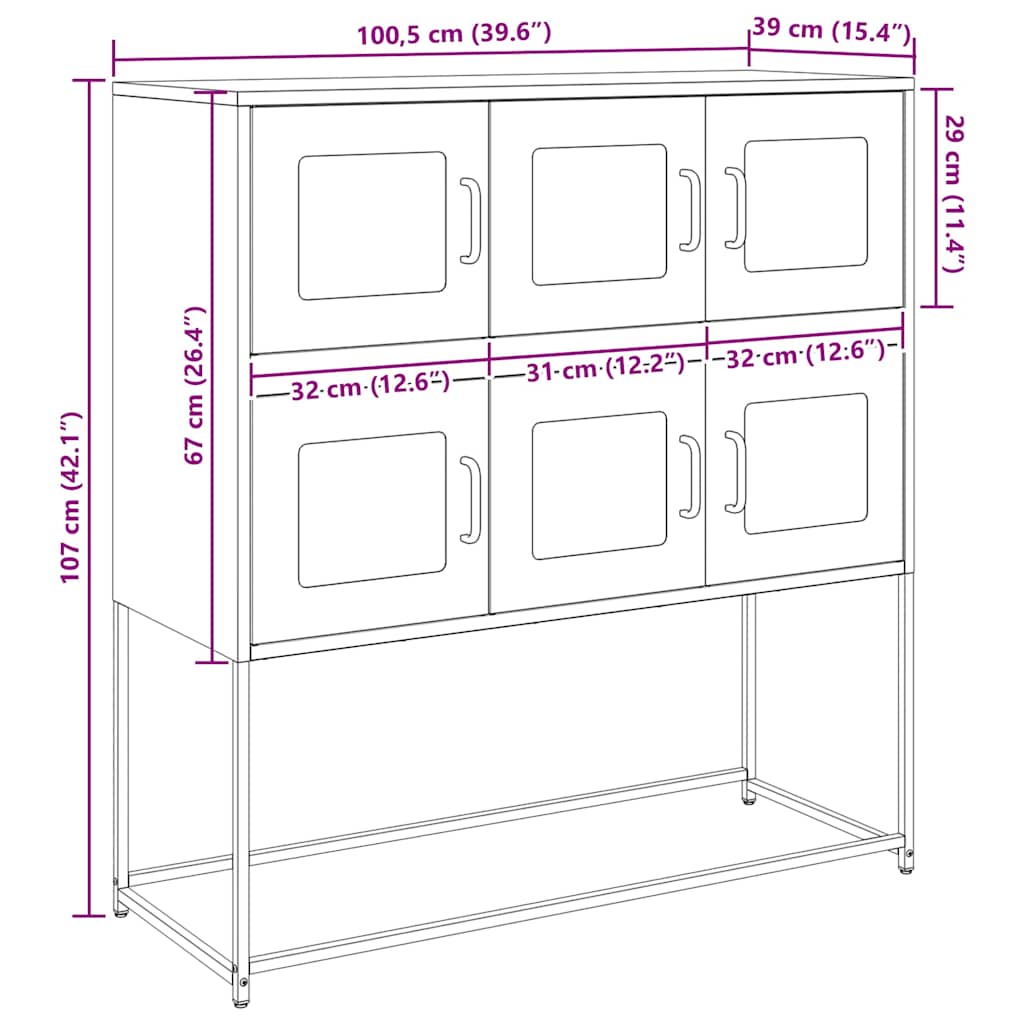 Sideboard in Black 100.5 x 39 x 107 cm Cold Rolled Steel