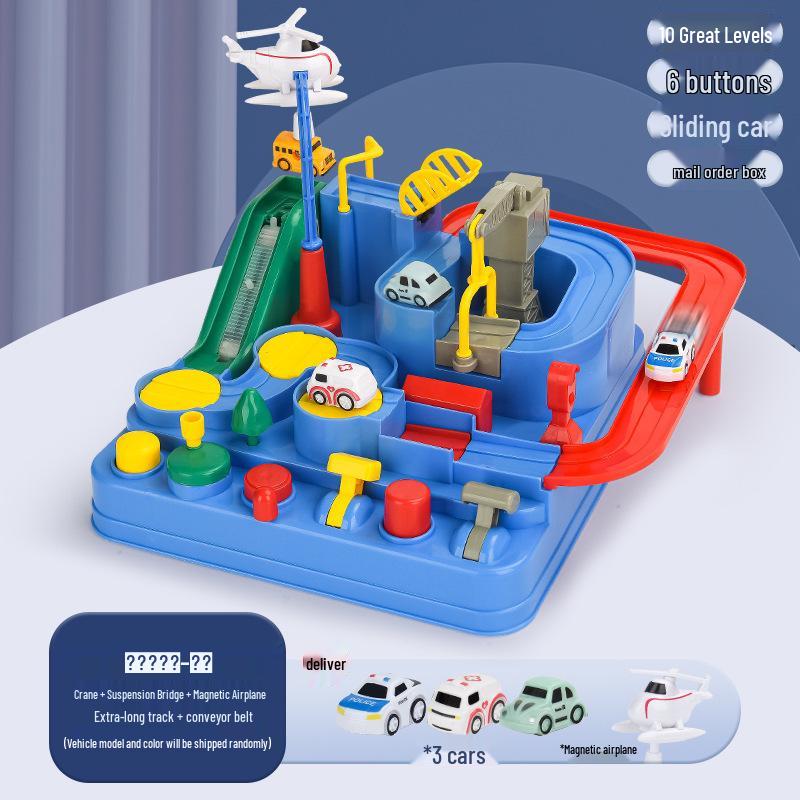 Adventure Boy's Cross-Border Car Challenge: Educational Track & Train Parking Lot Toy