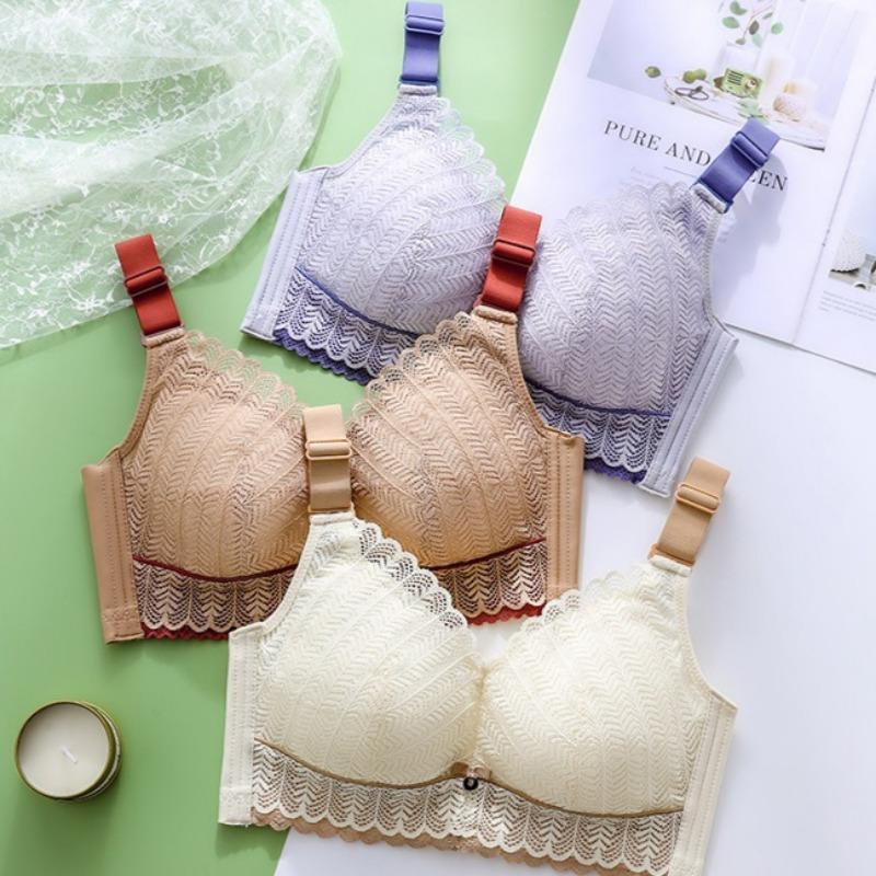 Full Cup Thin Style Without Steel Ring Plus Size Underwear Large Chest Small Sexy Lace Adjustment Shape Side Breast Bra