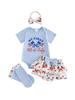 Independence Day Baby Girl Outfit American Flag Print Romper Ruffle Shorts Headband Socks 4-Piece Set for 4th of July