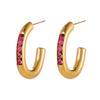 CARLIDANA Vintage and Unique Plain Ring Inlaid with Imitation Pearl Fashion Zircon Jewelry Titanium Steel Gold-plated Earrings